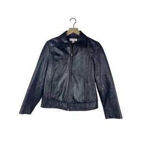 Petite Sophisticate Vtg 100% Leather Black Full Zip Jacket Women's Small 90s Y2K
